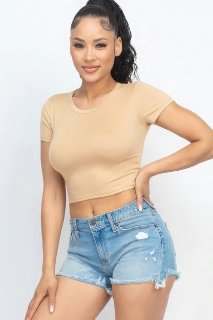 Short Sleeve Roundneck Crop Top