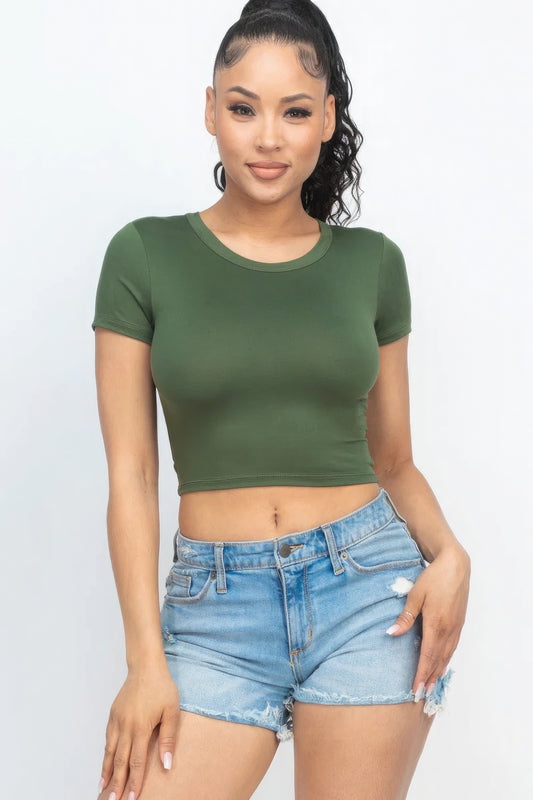 Short Sleeve Roundneck Crop Top